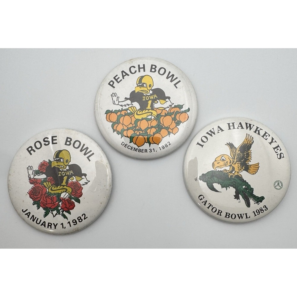 Iowa Hawkeyes Football Helmet Button Lot Rose Peach Gator Bowl Vtg 80s 1980s